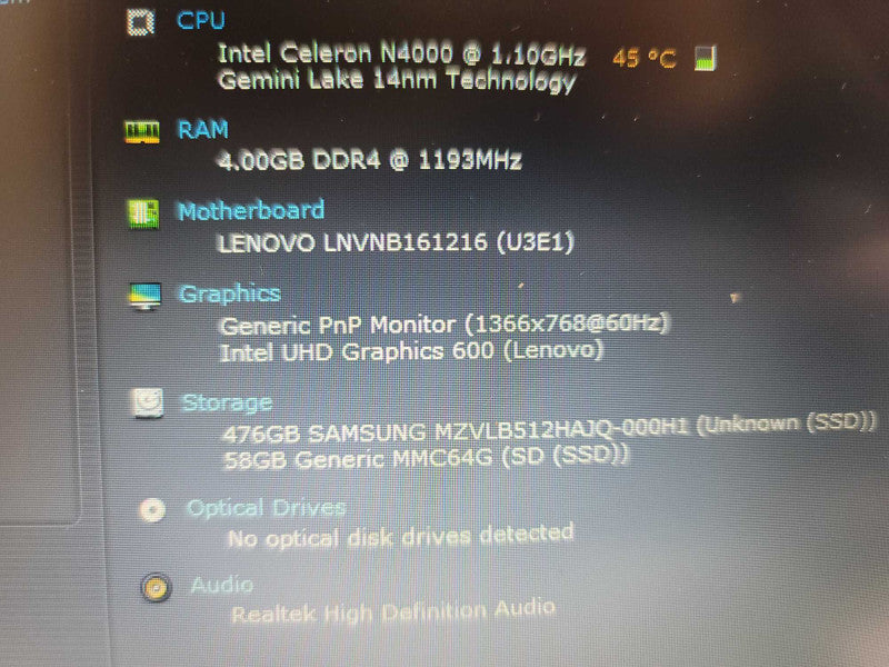 Lenovo IdeaPad 1 14IGL7 Celeron N4000 @1.10GHz, 4GB DDR4, 512GB SSD **READ Î²