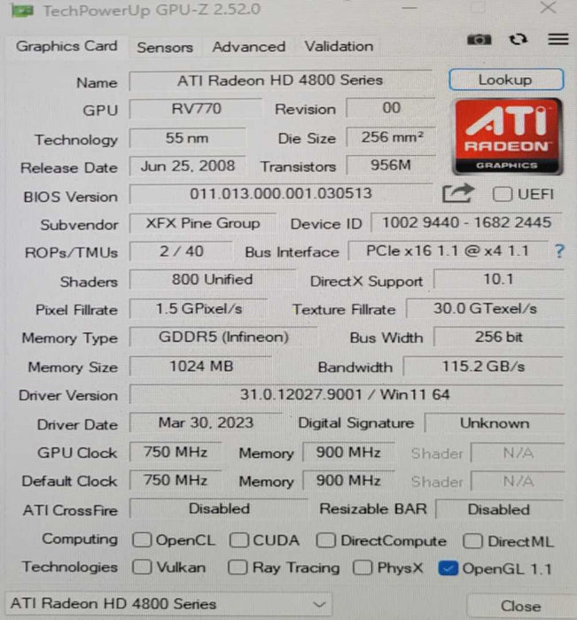 XFX ATI RADEON HD 4870 1GB (READ)