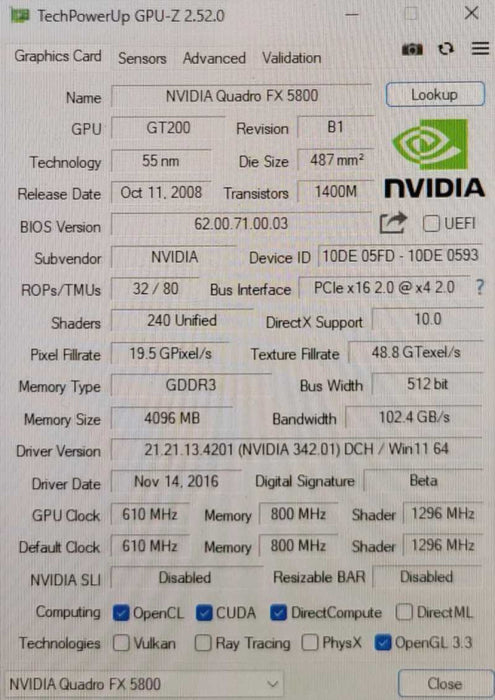 NVIDIA QUADRO FX5800 4GB Q