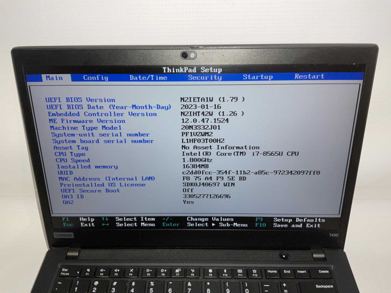 Lenovo T490 Intel i7-8565U @1.80GHz 16GB RAM 256GB NVMe SSD -
