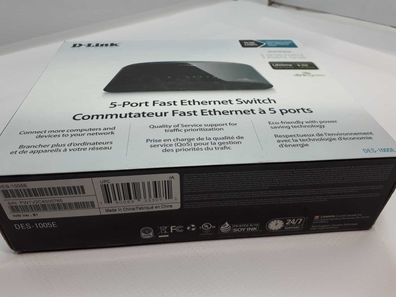 New D-Link DES-1005E 5-Port  Ethernet Switch 100 Mbps USB Powered &