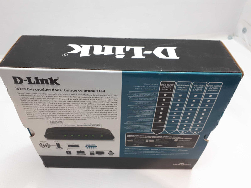 New D-Link DES-1005E 5-Port  Ethernet Switch 100 Mbps USB Powered &