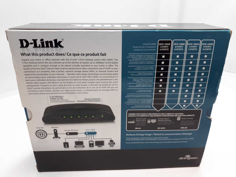 New D-Link DES-1005E 5-Port  Ethernet Switch 100 Mbps USB Powered &