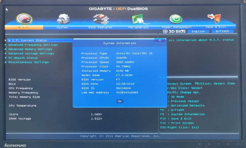 Core i5-3470 @ 3.20Ghz - Gigabyte GA-Z77X-UDH3 - 8GB DDR3 (COMBO)