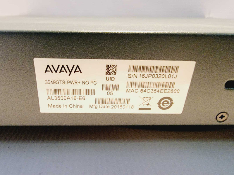 Avaya AL3500A16-E/3549GTS-PWR+ | 48x GB | 2x SFP | 1x SFP+ | PoE+ Q(