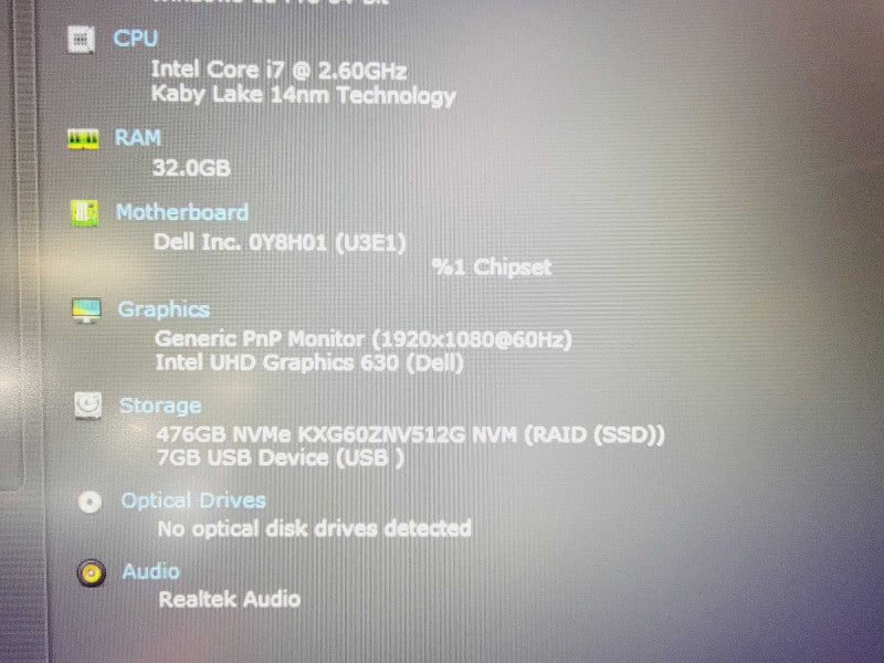 Dell Precision 5501 Core i7-9850H @ 2.6GHz 32GB DDR4 500GB Nvme [Read] (