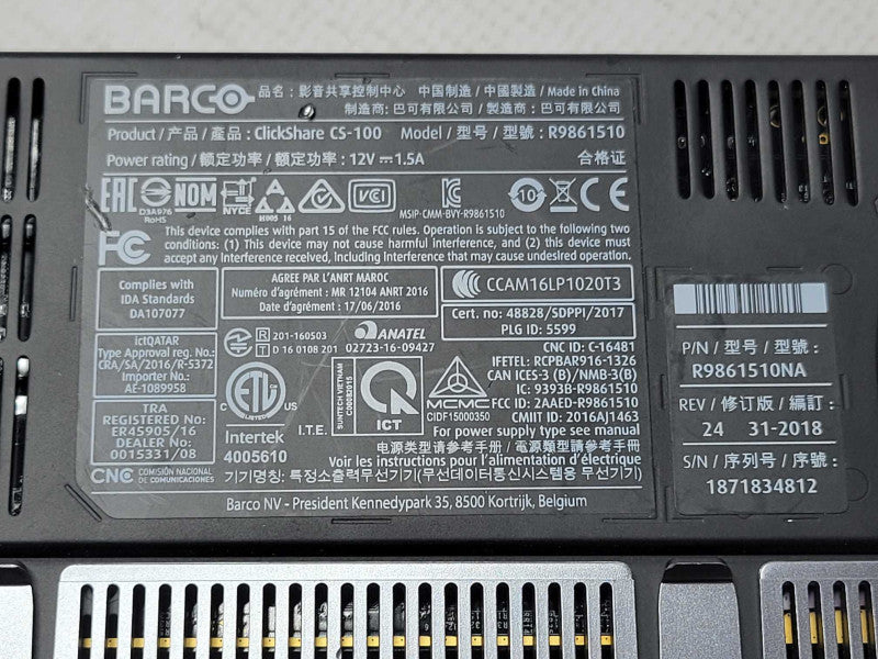 Barco ClickShare CS-100 Wireless Presentation System R9861510 _