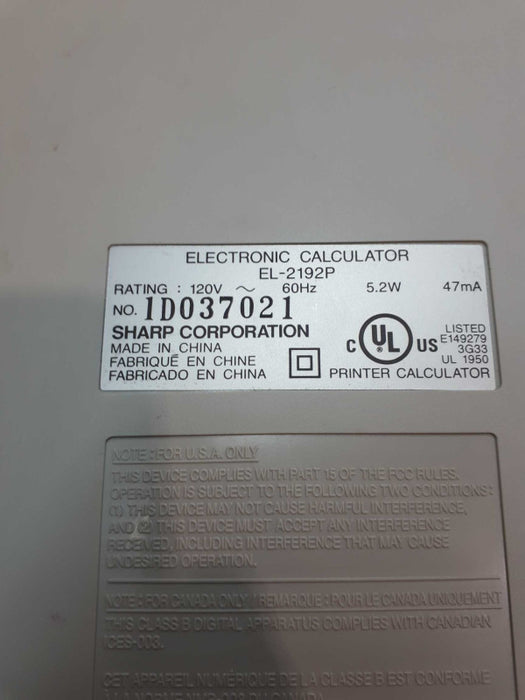Sharp EL-2192P Desktop Printing 2 Color 12-Digit Electronic Calculator &