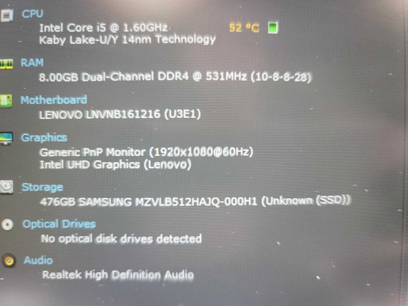 Lenovo ThinkBook 14-IML i5-10210U @ 1.60GHz, 8GB DDR4, 512GB SSD Î²
