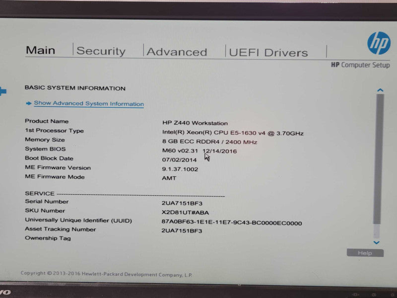 HP Z440 WS, Xeon E5-1630v4 3.7GHz, 8GB ECC DDR4, with Graphics card _