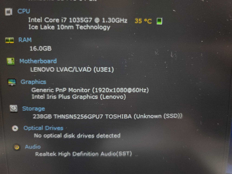Lenovo ThinkBook 14IIL i7-1035G7 @ 1.30GHz, 16GB DDR4, 256GB SSD Î²
