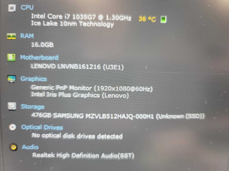 Lenovo ThinkBook 14-IIL - i7-1035G7 @ 1.30GHz, 16GB DDR4, 512GB SSD **READ Î²