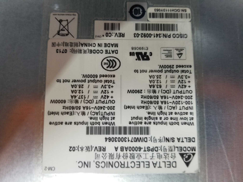 Cisco WS-CAC-6000W Catalyst 6500 6000W AC power supply #