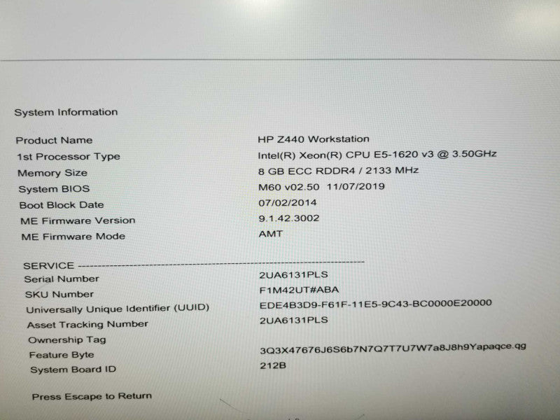 HP Z440 workstation Xeon E5-1620 V3 @ 3.50ghz / 8gb ram / Quadro 600 gpu #
