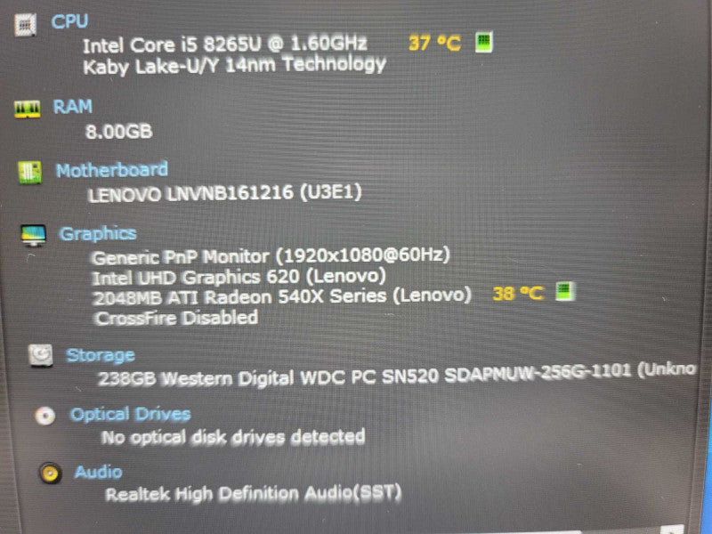 Lenovo ThinkBook 14s IWL i5- 8265U, 2GB Radeon ATI 540X, 8GB DDR4, 256GB SSD Î²