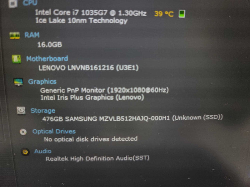 Lenovo ThinkBook 14-IIL i7-1035G7 @ 1.30GHz, 16GB DDR4, 512GB SSD Î²