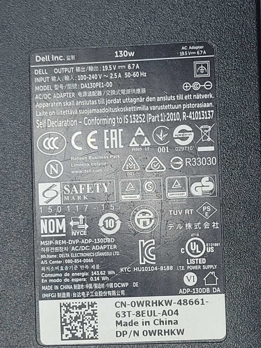Dell 130W 0WRHKW 19.5V 6.7A Laptop Charger Power AC Adapter _