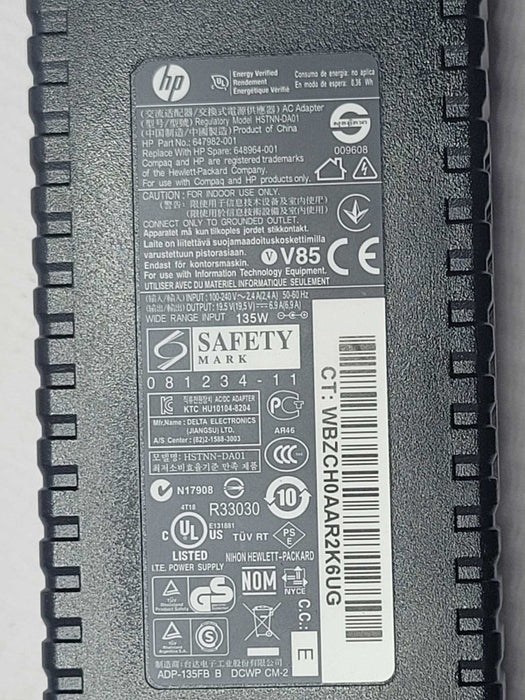 HP 135W AC Adapter 19.5V 6.9V 648964-001 with Cord _