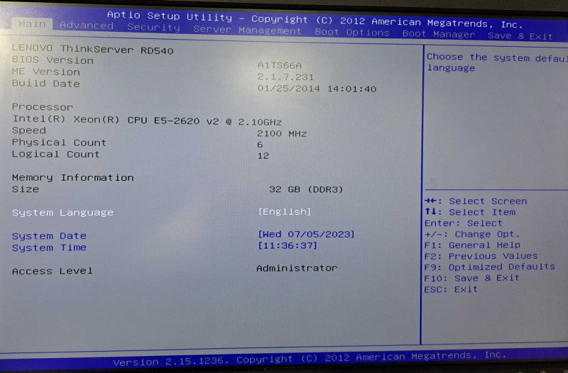 Lenovo ThinkServer RD540 1x Xeon E5-2620 v2 @ 2.10GHz 32GB RAM 1x PSU )