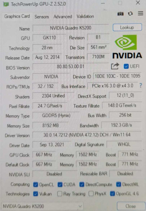NVIDIA Quadro K5200 8GB GDDR5  Q