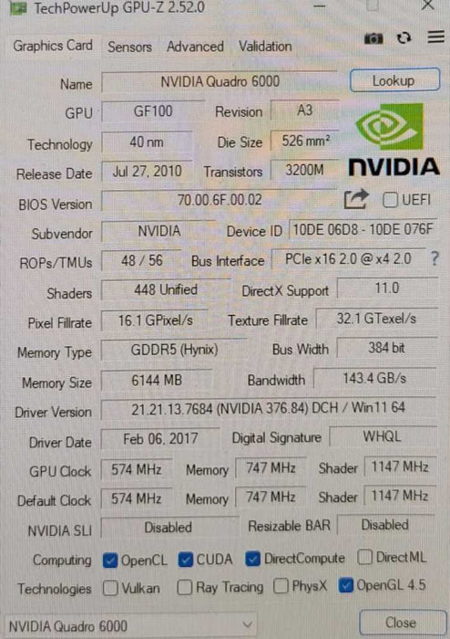 NVIDIA QUADRO 6000 6GB Q