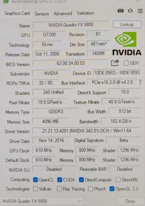NVIDIA QUADRO FX 5800 4GB Q