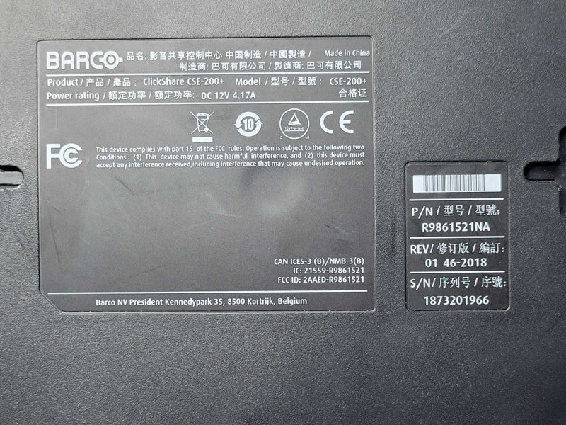 BARCO ClickShare CSE-200+ R9861521NA Wireless Presentation System, Read _