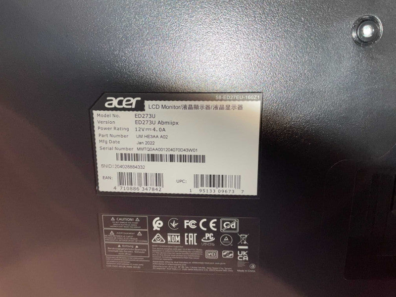 Acer ED3 CURVED Gaming WQHD 27 inch Monitor READ DOA  -