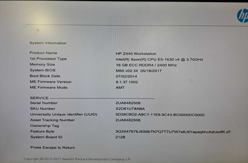 HP Z440 Workstation Xeon E5-1630 v4 @ 3.70GHz 16GB DDR4 2x W5100 GPU )