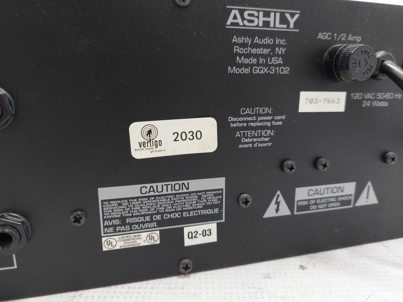 Ashly GQX Series Model:3102 Stereo Third Octave Graphic Equalizer