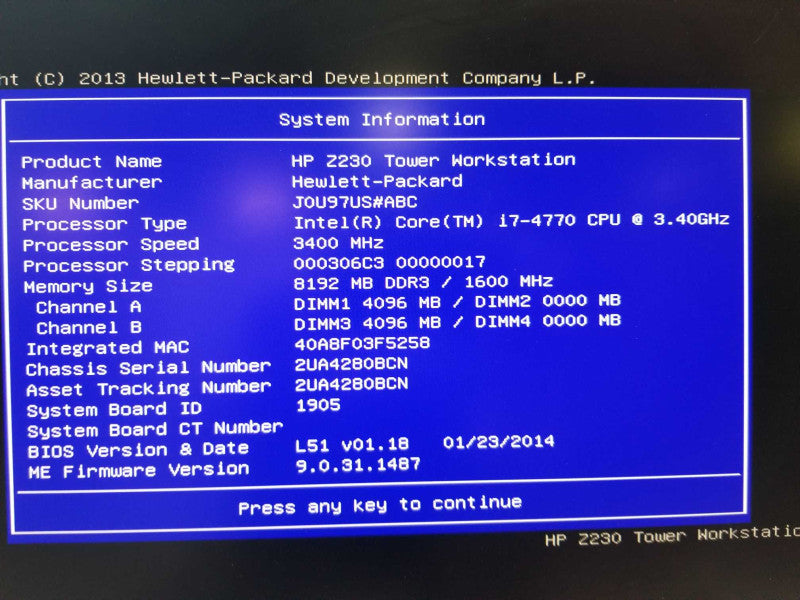 HP Z230 Workstation I7-4770 @ 3.40ghz / 8gb ram / READ #