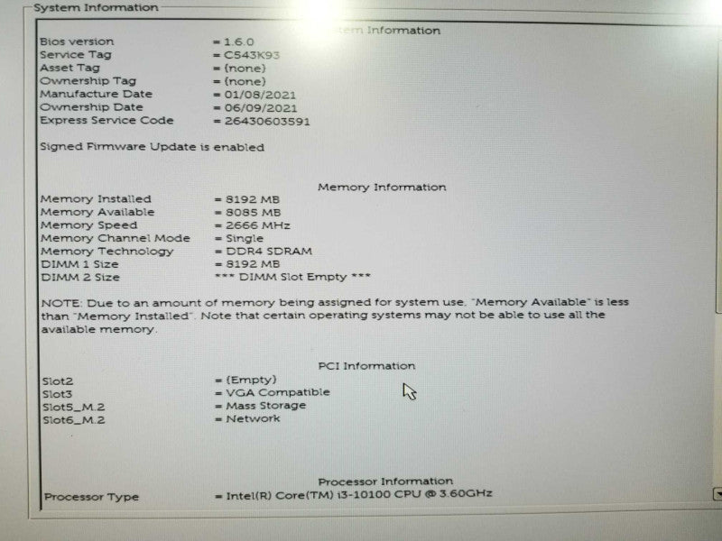 Dell Inspiron 3880 i3-10100 @ 3.60ghz / 8gb ram / quadro K2000 gpu #
