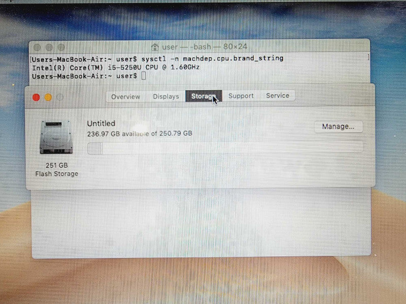 MacBook Air 2015 13\\" Core i5-5250U @ 1.60GHz 8GB DDR3 250GB SSD (