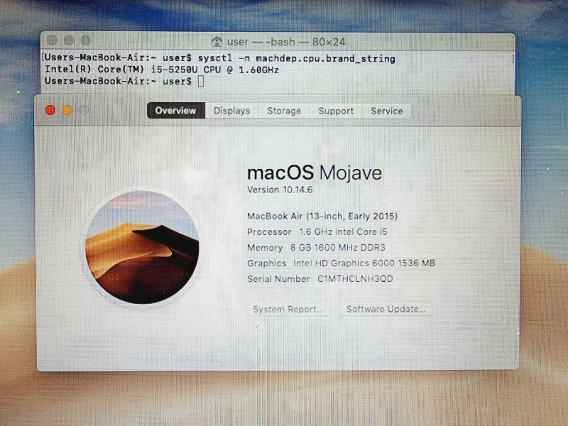 MacBook Air 2015 13\\" Core i5-5250U @ 1.60GHz 8GB DDR3 250GB SSD (