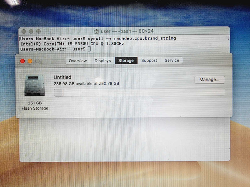 Macbook Air 2017 13\\" Core i5-5350U @ 1.8GHz 8GB DDR3 250GB SSD (