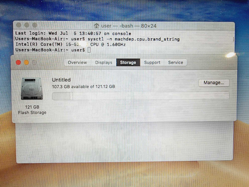 Macbook Air 2015 13\\" Core i5-5250U @ 1.6GHz 8GB DDR3 120GB SSD (