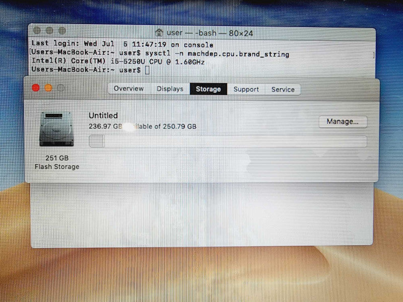 MacBook Air 2015 13\\" Core i5-5250U @ 1.60GHz 8GB DDR3 250GB SSD (