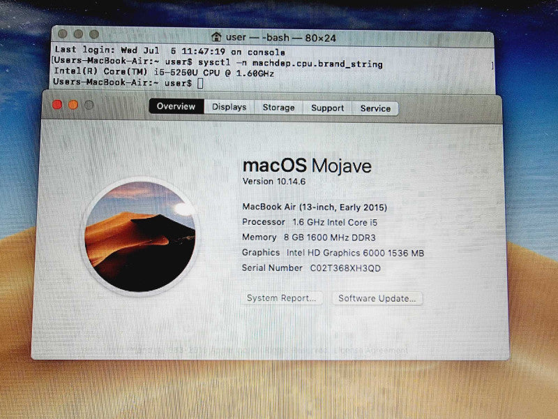 MacBook Air 2015 13\\" Core i5-5250U @ 1.60GHz 8GB DDR3 250GB SSD (
