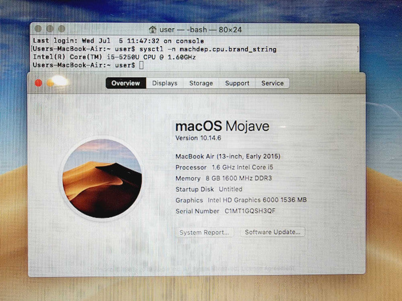 MacBook Air 2015 13\\" Core i5-5250U @ 1.60GHz 8GB DDR3 250GB SSD [Read] (