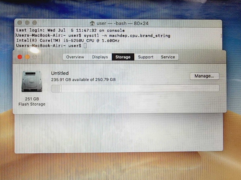 MacBook Air 2015 13\\" Core i5-5250U @ 1.60GHz 8GB DDR3 250GB SSD [Read] (