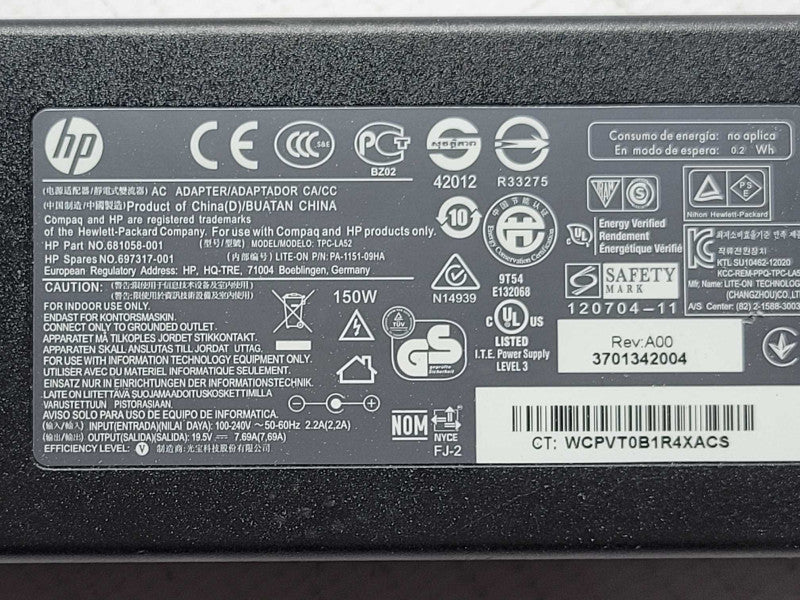 HP 19.5V 7.69A 150W Laptop AC Adapter 681058-001 with power cable _