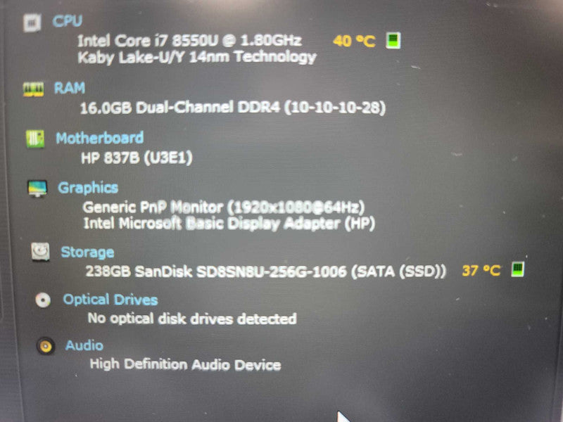 HP ProBook 440 G5 i7-8550U @ 1.80GHz, 16GB DDR4, 256GB HDD QÎ²