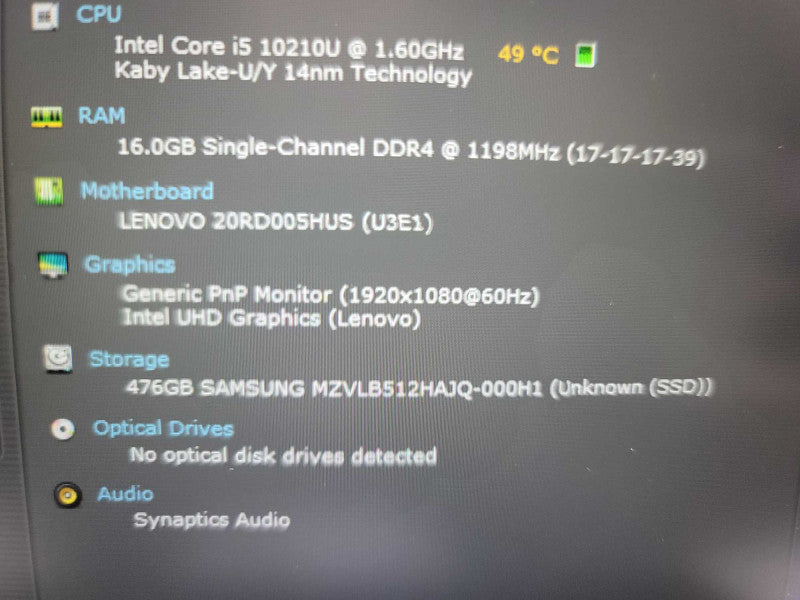 Lenovo E15 I5-10210u @ 1.60GHz, 16gb DDR4, 512GB SSD QÎ²