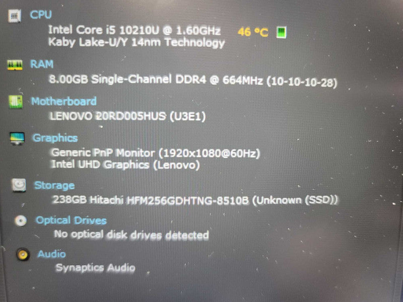 Lenovo ThinkPad E15 i5-10210U @ 1.60GHz. 8GB DDR4, 256GB SSD Î²