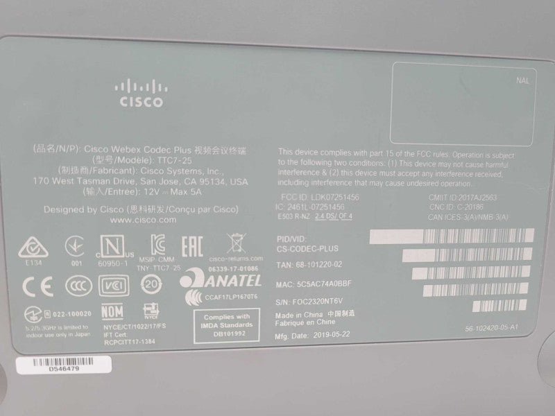 Cisco CS-CODEC-PLUS TTC7-25 Video Conference System Q_