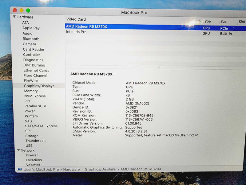 Apple MacBook Pro 2015 15\\" Core i7-4870HQ @ 2.5GHz 16GB DDR3 500GB SSD R9 M370x 2GB (