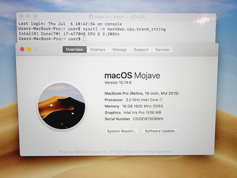 Apple Macbook 2015 Pro 15\\" Core i7-4770HQ @ 2.2GHz 16GB DDR3 120GB SSD [Read] (