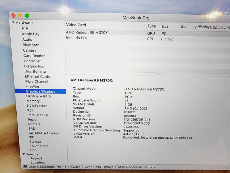 Apple MacBook Pro 2015 15\\" Core i7-4870HQ @ 2.5GHz 16GB DDR3 500GB SSD R9 M370x 2GB (