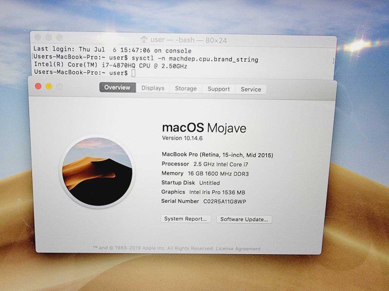Apple MacBook Pro 2015 15\\" Core i7-4870HQ @ 2.5GHz 16GB DDR3 500GB SSD R9 M370x 2GB (