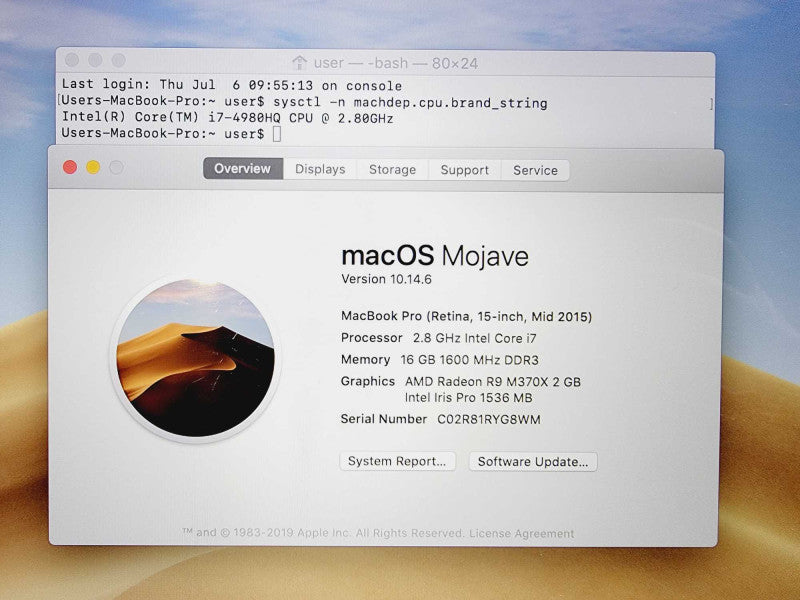 Apple MacBook Pro 2015 15\\" Core i7-4980HQ @ 2.8GHz 16GB DDR3 500GB SSD R9 M370x 2GB (